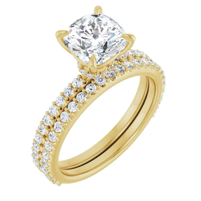 Cushion Yellow Gold Claw Set Style Engagement Ring 