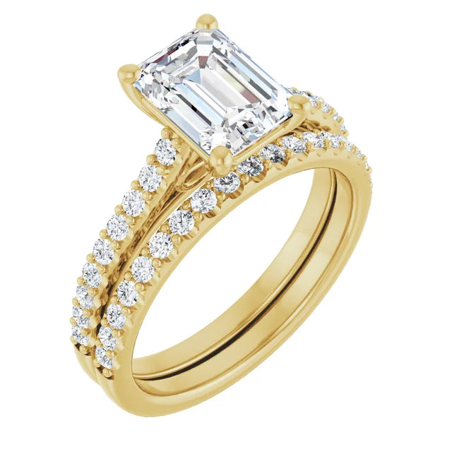 Emerald Yellow Gold Pave Style Lab Diamond Engagement Ring 