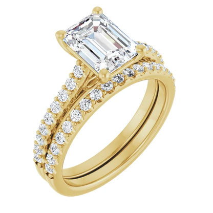 Emerald Yellow Gold Pave Style Lab Diamond Engagement Ring 