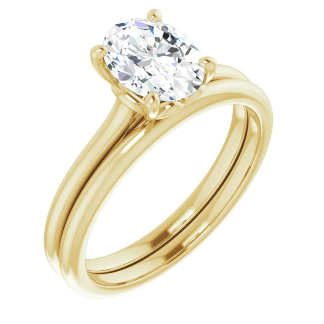 Oval Yellow Gold Four Claw Solitaire Lab Diamond Engagement Ring 