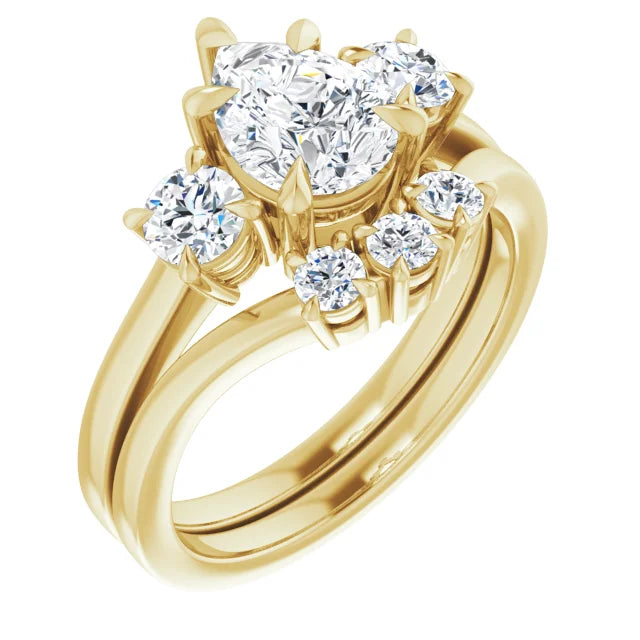 Pear Yellow Gold Tri Stone Lab Diamond Engagement Ring 