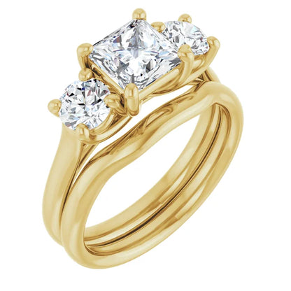 Princess Yellow Gold Tri Stone Lab Diamond Engagement Ring