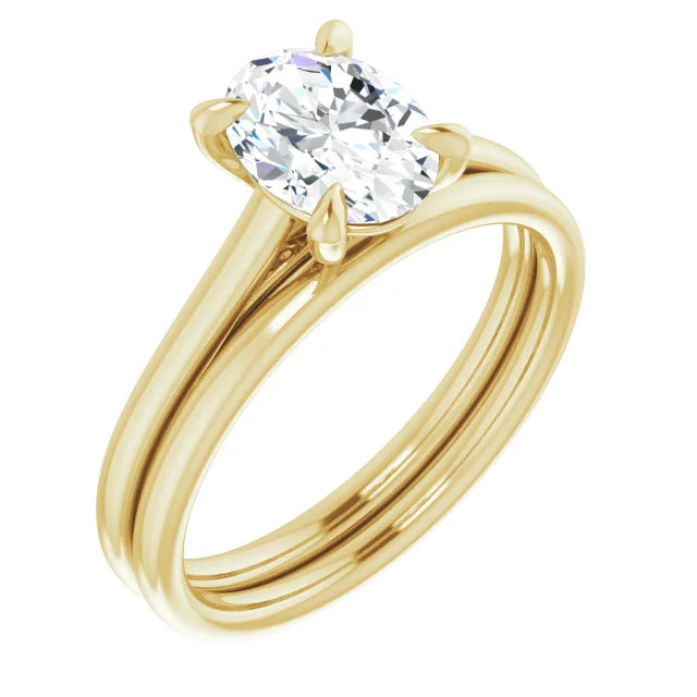 Oval Yellow Gold Four Claw Solitaire Lab Diamond Engagement Ring 