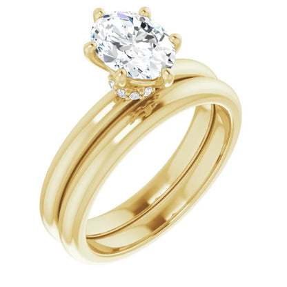 Oval Cut Yellow Gold Low Hidden Halo Solitaire Engagement Ring