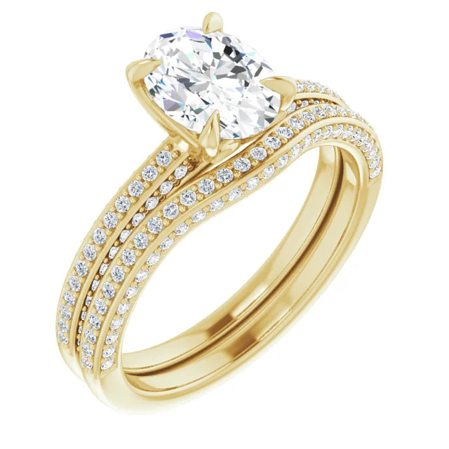 Oval Yellow Gold Pave Lab Diamond Engagement Ring 