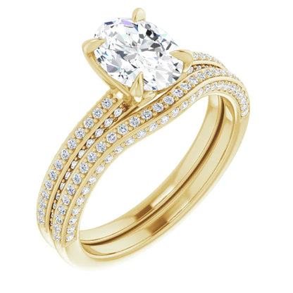 Oval Yellow Gold Pave Lab Diamond Engagement Ring 