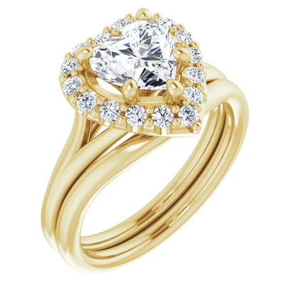 Heart White Gold Halo Solitaire Split Band Lab Diamond Engagement Ring 