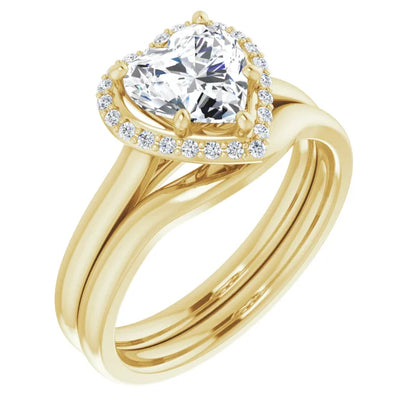 Heart Halo Solitaire Lab Diamond Engagement Ring Yellow Gold. 