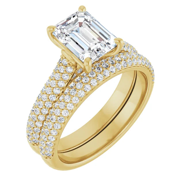 Emerald Yellow Gold Pave Lab Diamond Engagement Ring 