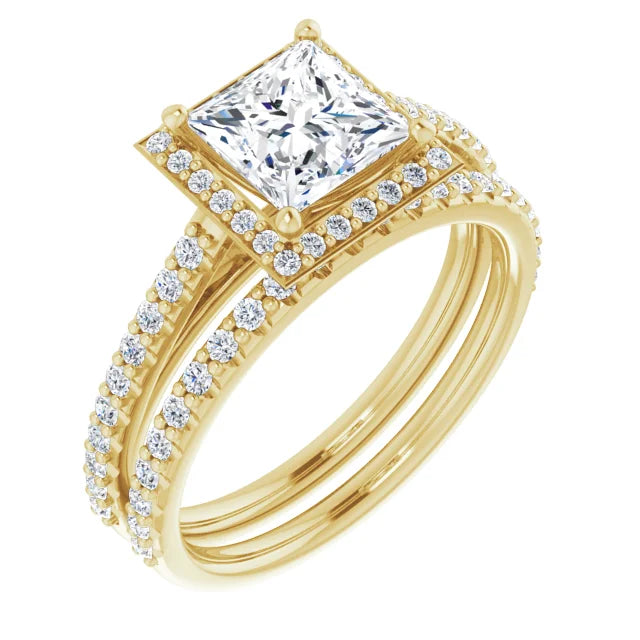Princess Yellow Gold Halo Lab Diamond Engagement Ring 