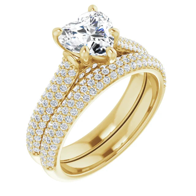 Heart Yellow Gold Pave Lab Diamond Engagement Ring 