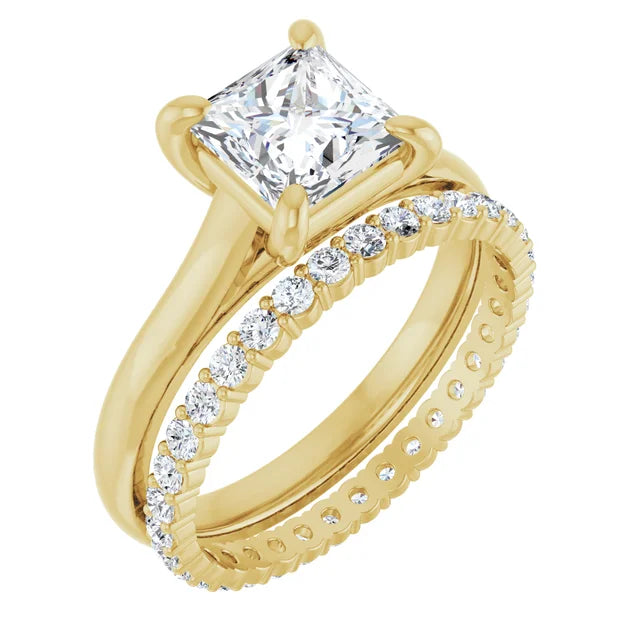 Four Claw Princess Yellow Gold Solitaire Lab Diamond Engagement Ring