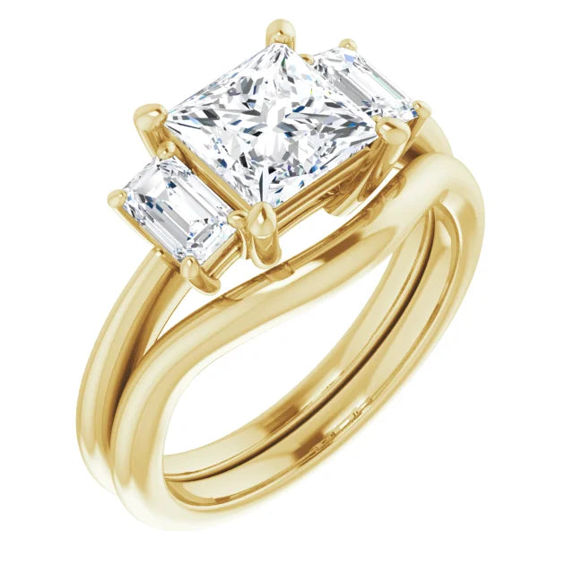 Princess Yellow Gold Tri Stone Lab Diamond Engagement Ring