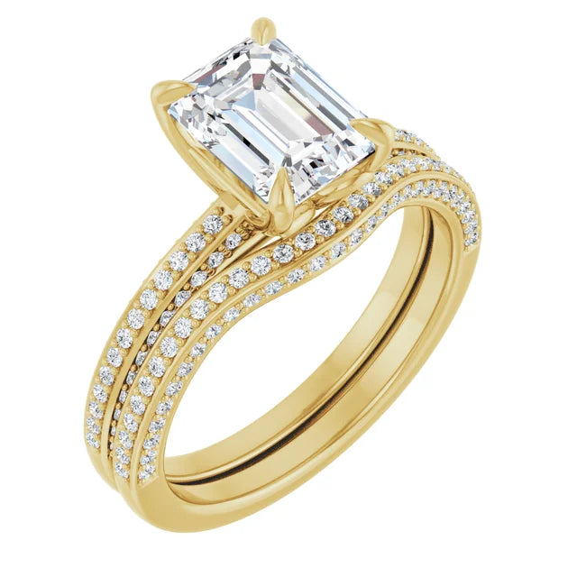 Emerald Yellow Gold Pave Lab Diamond Engagement Ring 
