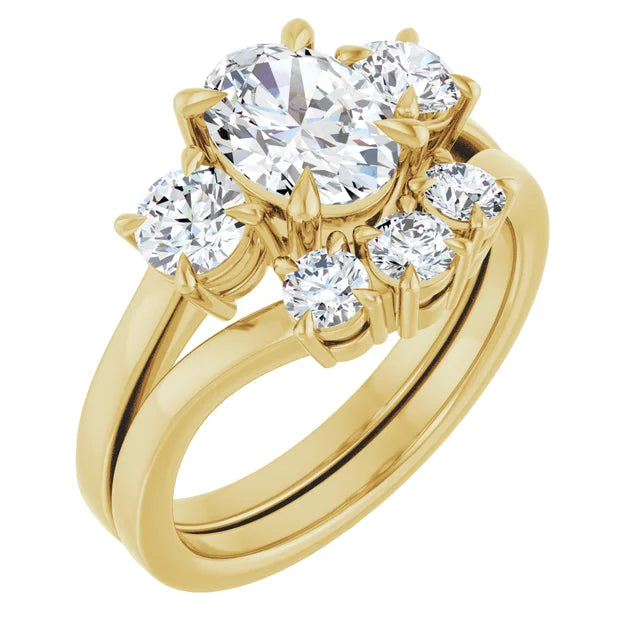Oval Yellow Gold Tri Stone Lab Diamond Engagement Ring 