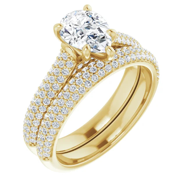 Pear Yellow Gold Pave Lab Diamond Engagement Ring 