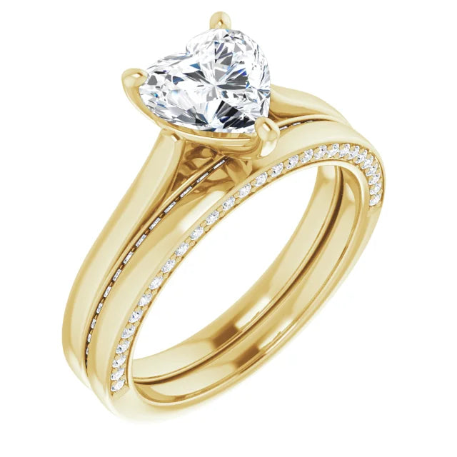 Heart Yellow Gold Solitaire & Hidden Diamond Band Engagement Ring