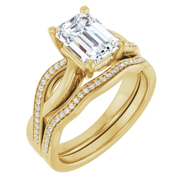 Emerald Yellow Gold Claw Set Twist Style Engagement Ring 