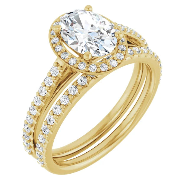 Oval Yellow Gold Halo Lab Diamond Engagement Ring 