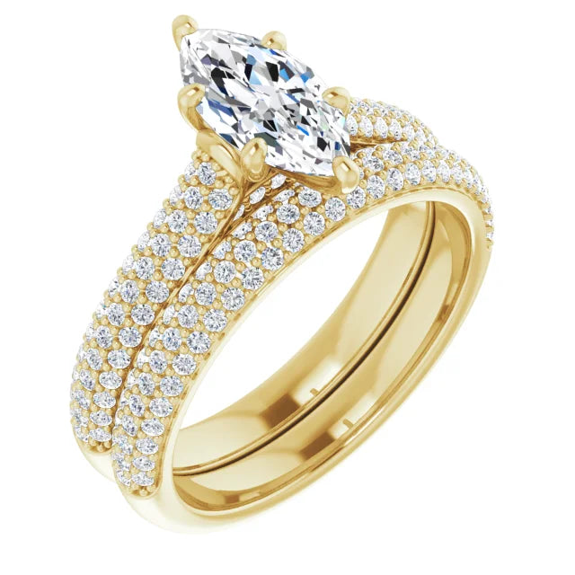 Marquise Yellow Gold Pave Lab Diamond Engagement Ring 