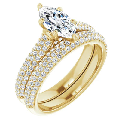 Marquise Yellow Gold Pave Lab Diamond Engagement Ring 
