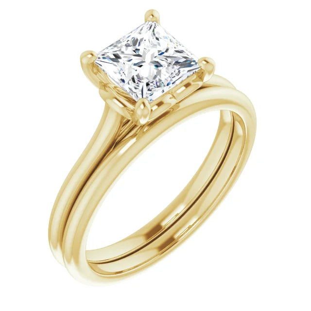 Princess Yellow Gold Four Claw Solitaire Lab Diamond Engagement Ring 