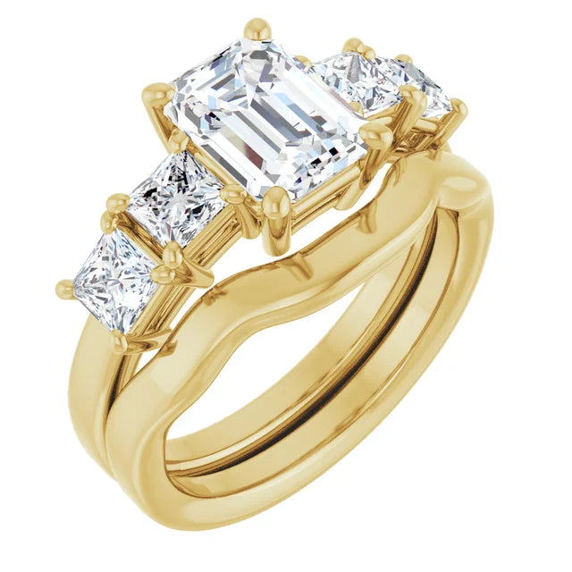 Emerald Yellow Gold Multi Stone Accent Style Engagement Ring