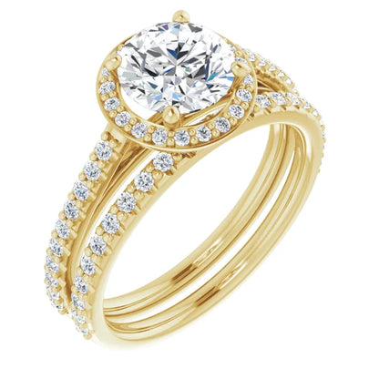 Round Brilliant Yellow Gold Halo Lab Diamond Engagement Ring 