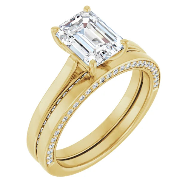 Emerald Yellow Gold Solitaire & Hidden Diamond Band Engagement 