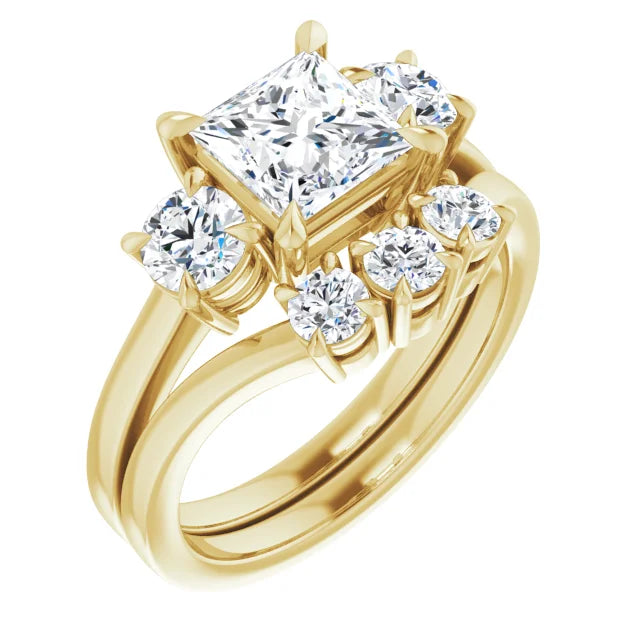 Princess Yellow Gold Tri Stone Lab Diamond Engagement Ring 