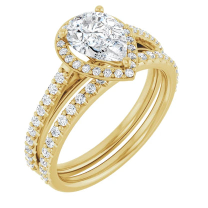 Pear Yellow Gold Halo Lab Diamond Engagement Ring 