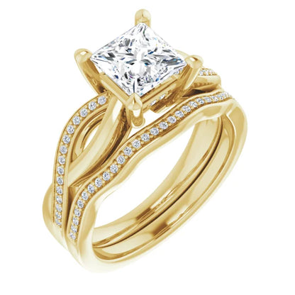 Princess Yellow Gold Claw Set Twist Style Engagement Ring 