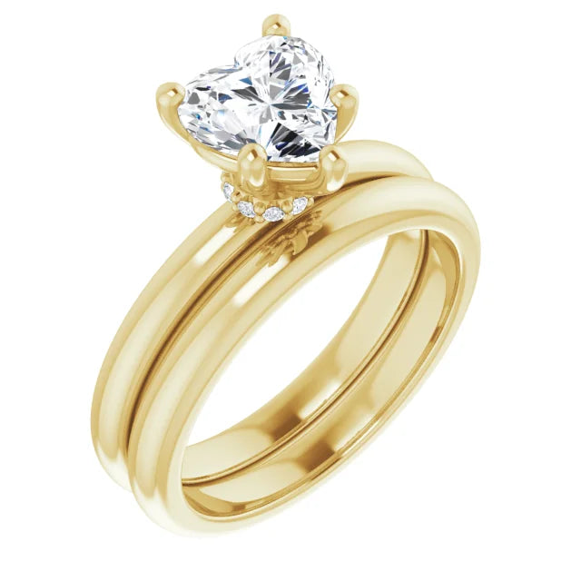 Heart Cut Yellow Gold Low Hidden Halo Solitaire Engagement Ring