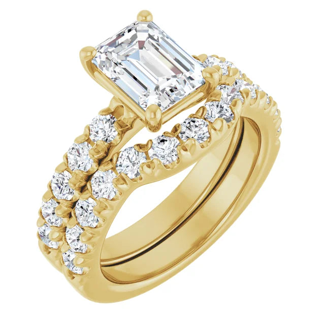 Emerald Yellow Gold Four Claw Set Style Engagement Ring