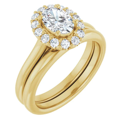 Oval Halo Solitaire Yellow Gold Lab Diamond Engagement Ring 