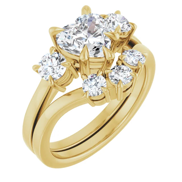 Heart Yellow Gold Tri Stone Lab Diamond Engagement Ring 