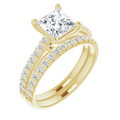 Princess Yellow Gold Pave Style Lab Diamond Engagement Ring 