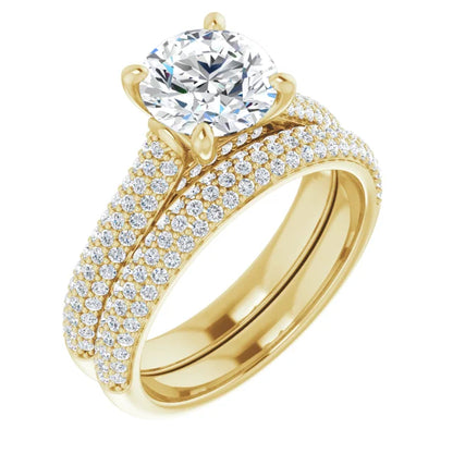 Round Brilliant Yellow Gold Pave Lab Diamond Engagement Ring 