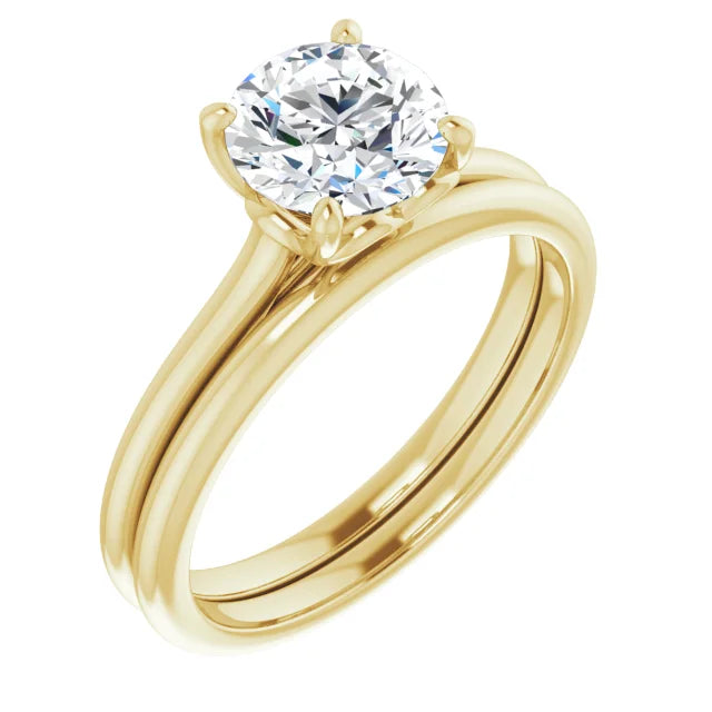 Round Brilliant Yellow Gold Four Claw Solitaire Lab Diamond Engagement Ring 
