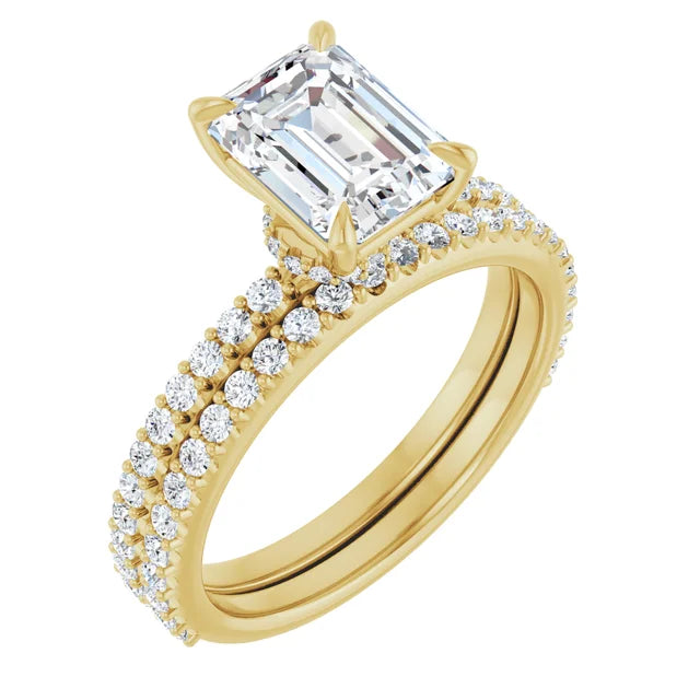 Emerald Yellow Gold Claw Set Style Engagement Ring 