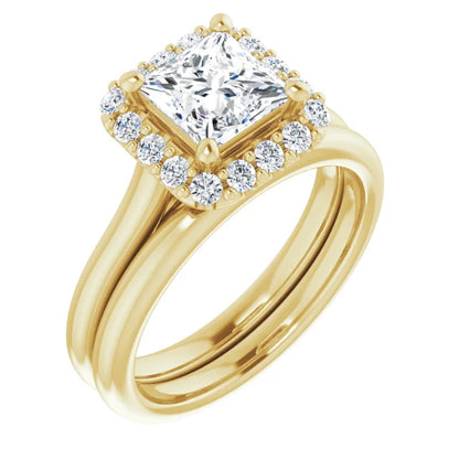 Princess Halo Solitaire Yellow Gold Lab Diamond Engagement Ring 