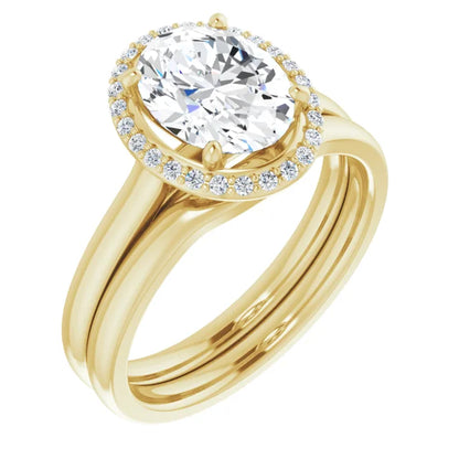 Oval Halo Solitaire Lab Diamond Engagement Ring Yellow Gold. 