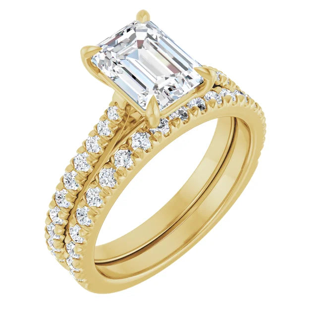 Emerald Yellow Gold Claw Set Style Engagement Ring