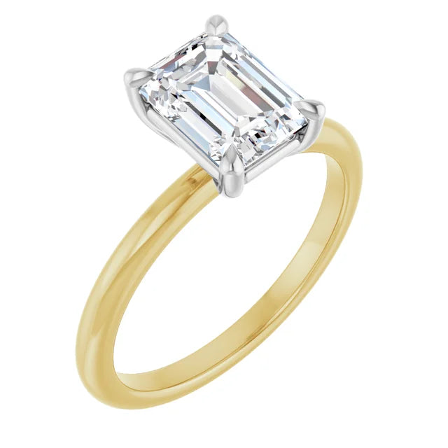Emerald White & Yellow Gold Solitaire Engagement Ring