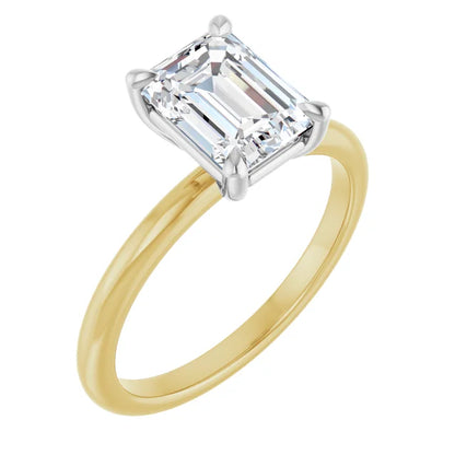 Emerald White & Yellow Gold Solitaire Engagement Ring