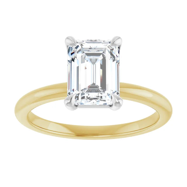 Emerald White & Yellow Gold Solitaire Engagement Ring