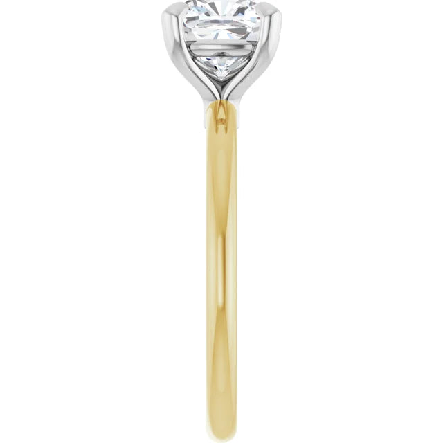 Cushion White & Yellow Gold Solitaire Engagement Ring
