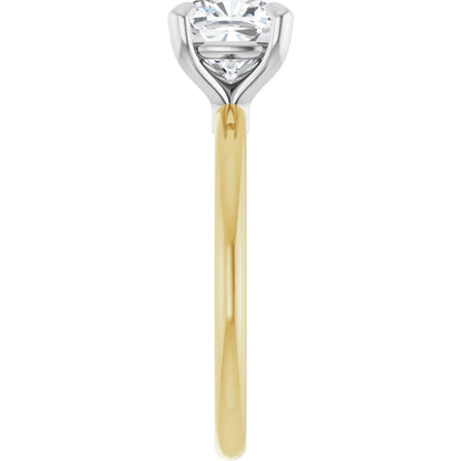 Cushion White & Yellow Gold Solitaire Engagement Ring