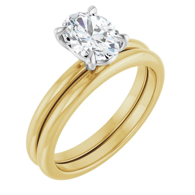 Oval White & Yellow Gold Solitaire Engagement Ring