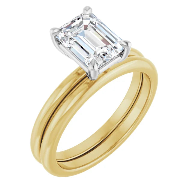 Emerald White & Yellow Gold Solitaire Engagement Ring